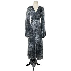 Rotate Gray printed long sleeves midi dress size 6